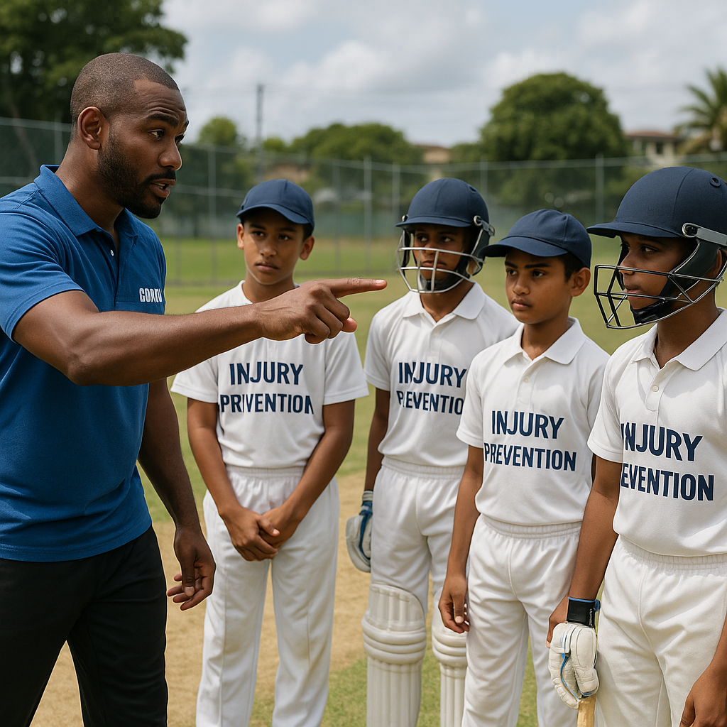 Cricket coach teaching injury prevention to youth players in T&T”