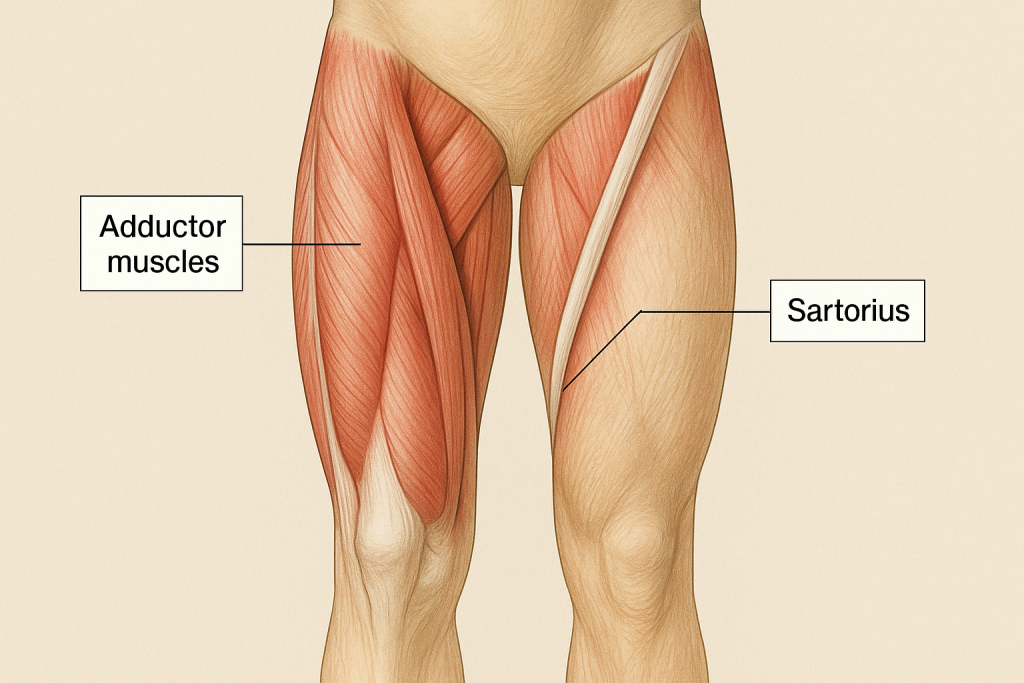 Muscles of the inner thigh including sartorius and adductors