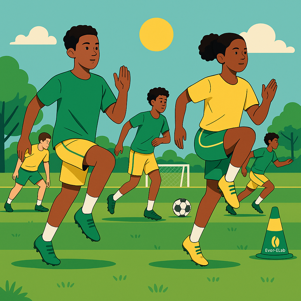 U15 Football Development Program – illustration of mixed-race players warming up