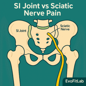 SI Joint vs Sciatic Nerve Pain – illustrated pelvis highlighting joint and nerve