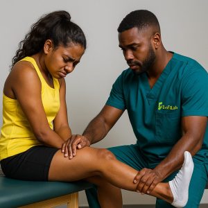 Sciatica Rehab for Athletes – clinician performs Slump Test on athlete