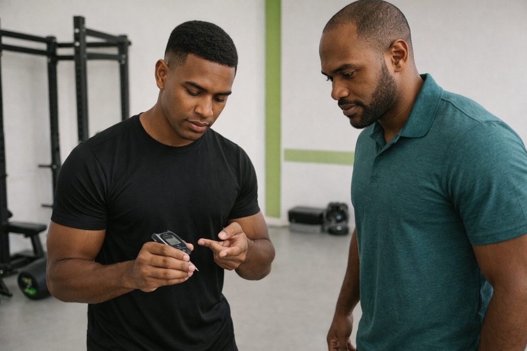 Coaching & Training Diabetic Athletes – athlete checks glucose before training
