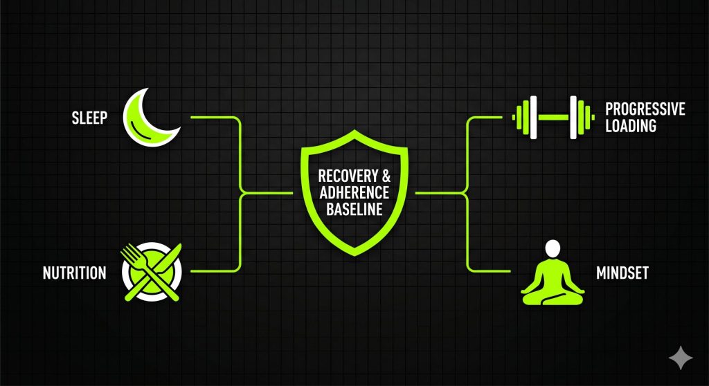 A sports science infographic displaying the four pillars of consistency in sports training.