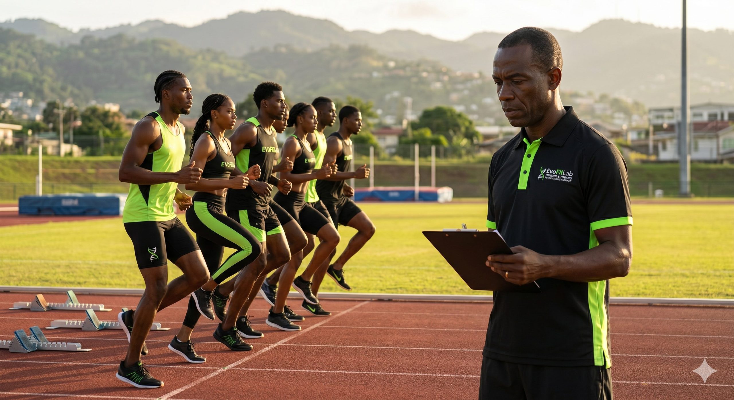 The importance of consistency in sports training demonstrated by Trinidadian athletes on a track.