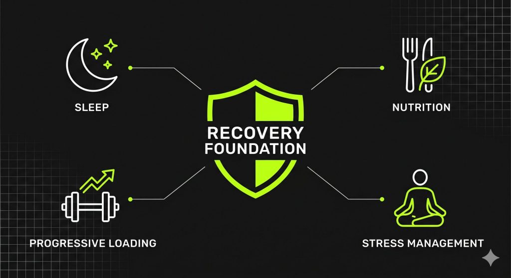 The four pillars of recovery foundation for BPC-157 peptide therapy for athletes.