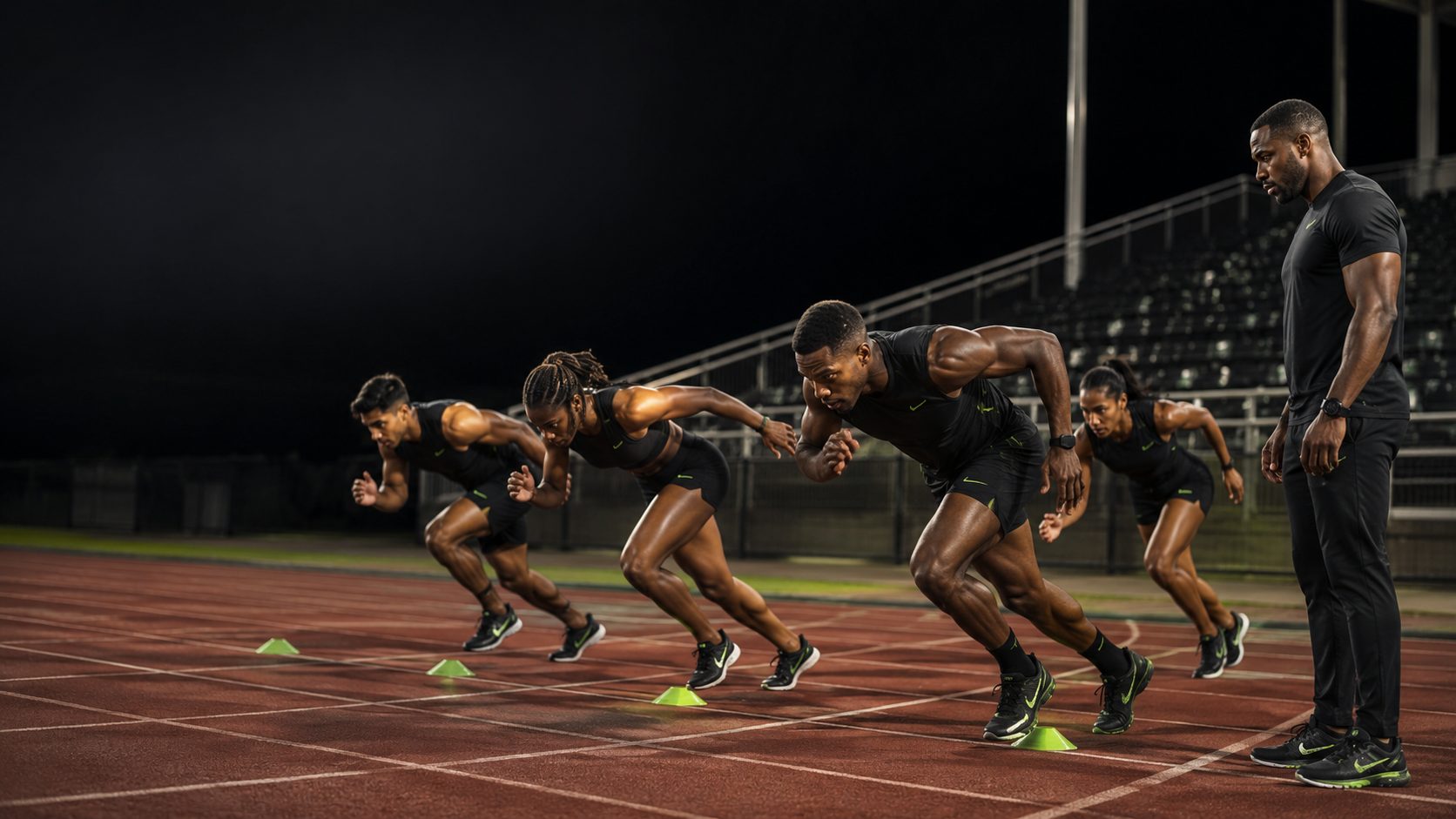 Sprint Acceleration Mistakes: Trinidadian athletes practicing acceleration starts