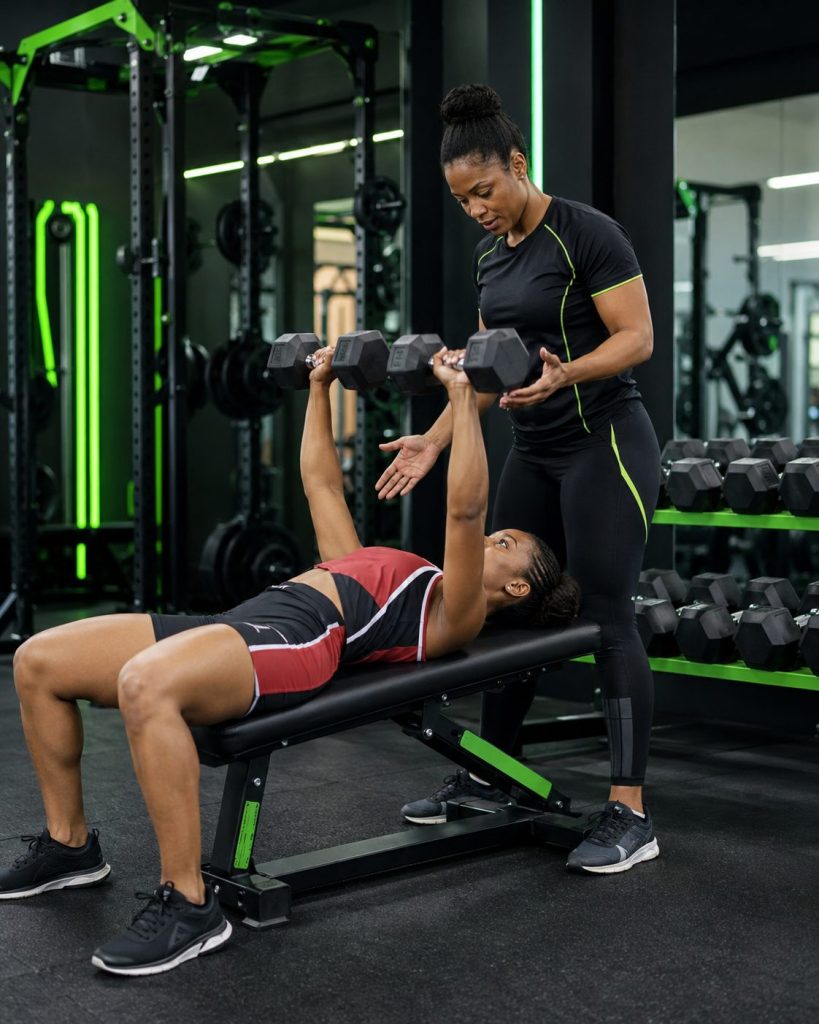 Mechanical Tension for Muscle Growth: controlled dumbbell press with coaching cue
