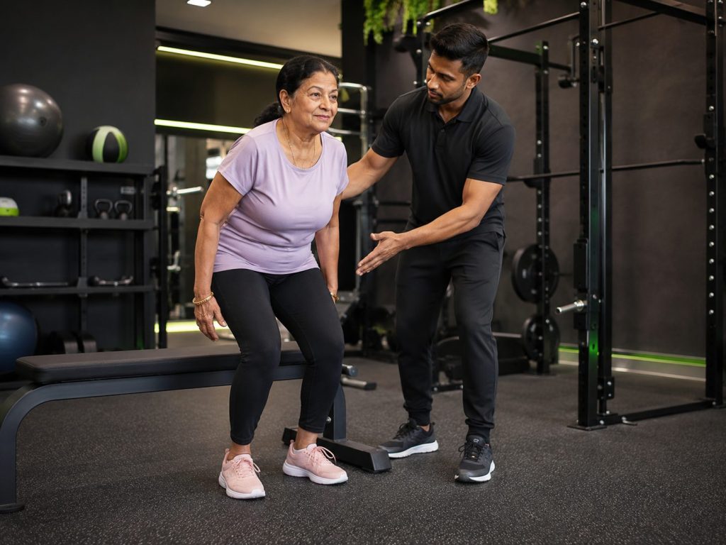 Muscle Strength and Longevity: older adult practising sit-to-stand strength